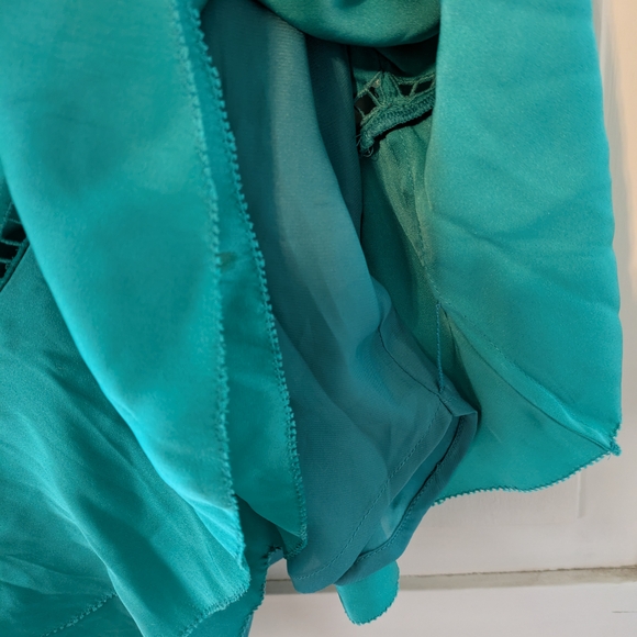 Trina Turk Turquoise Silk V-Neck Shift Dress - Picture 4 of 4